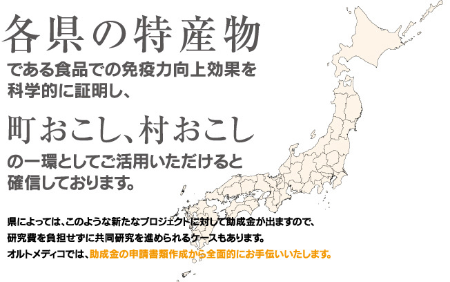 各県の特産物である食品での麺永輝力向上効果を科学的に証明し、町おこし、村おこしの一環としてご活用いただけると確信しております。
